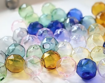 Faceted Glass Bubble Beads, 16mm, Hand Blown Hollow Round Globes for Jewelry Making, yellow, green, navy, pink, DIY Beads Finding GZ009