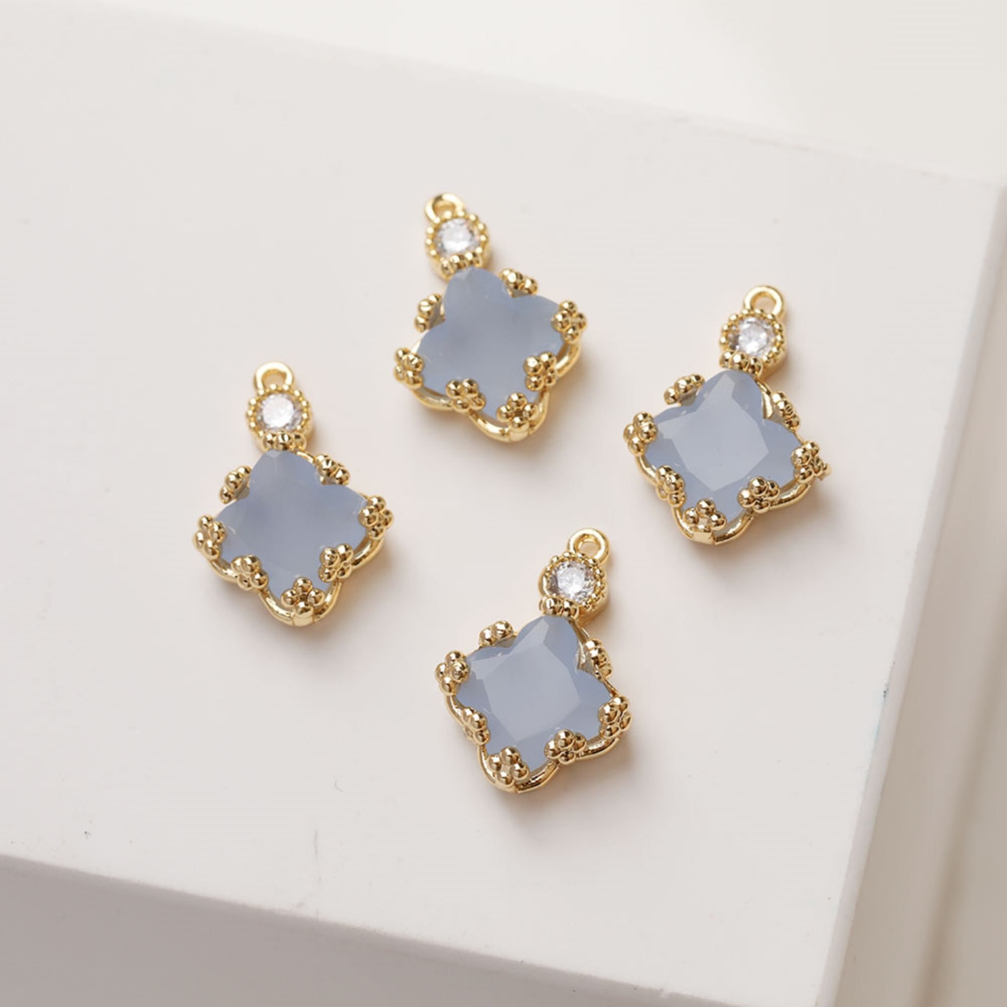 Four-leaf Clover Flower Crystal Charm With Loops, Rhinestone