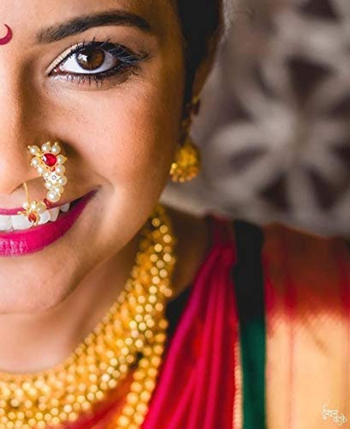 Indian Traditional Nath Set Maharashtrian Nose Pin Set Pink Etsy