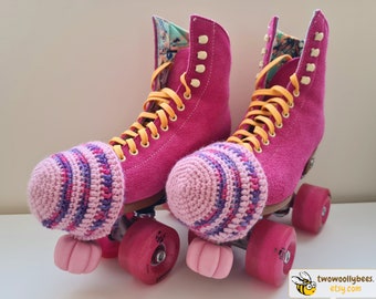 Crochet Roller Skate Toe Guards - Striped Wool, Handmade Pair