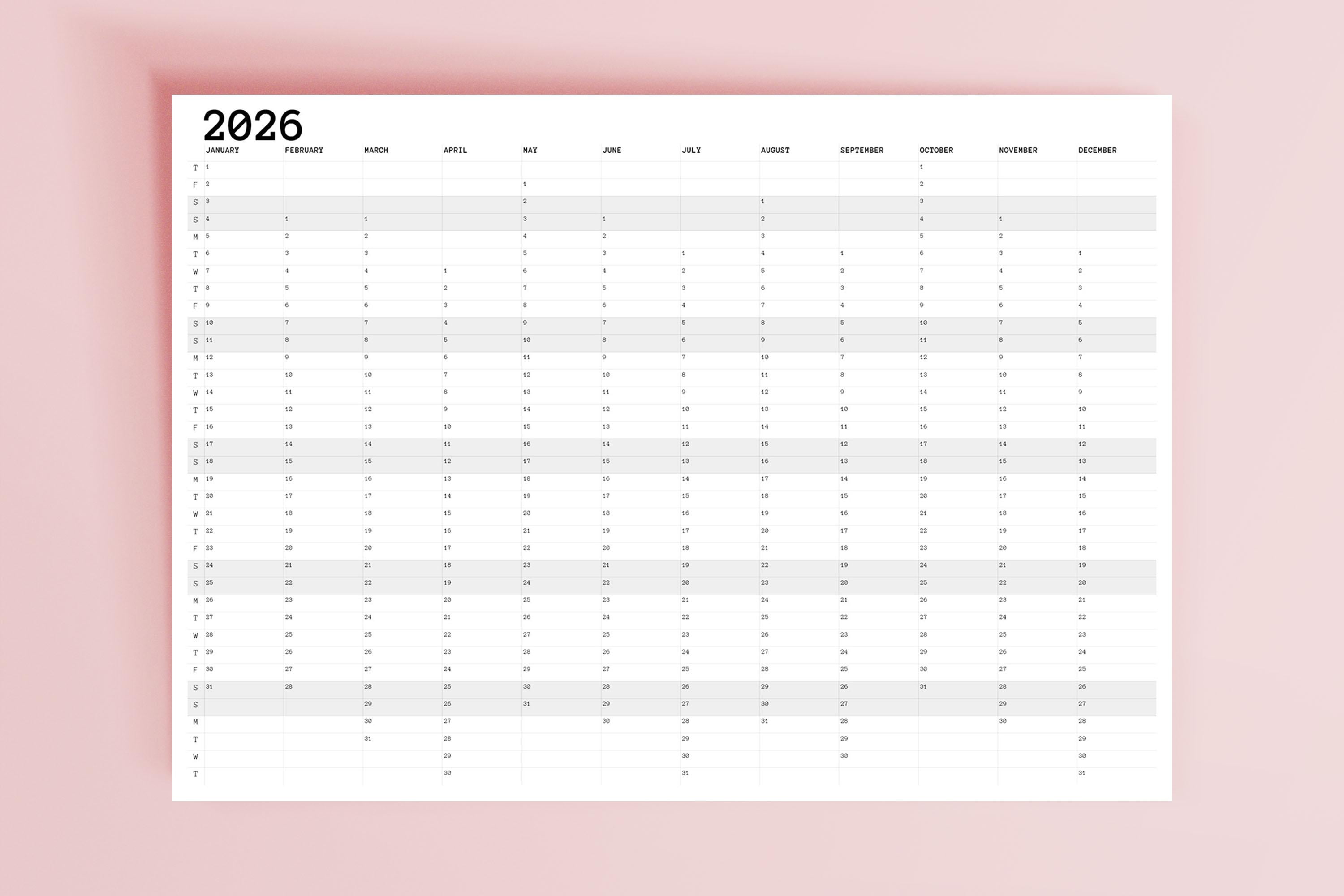 2026 Printable Yearly Planner | Minimalist Calendar | A1 A2 A3 A4
