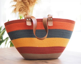 Sac fourre-tout fait main en corde de jute : sac à main de plage bohème