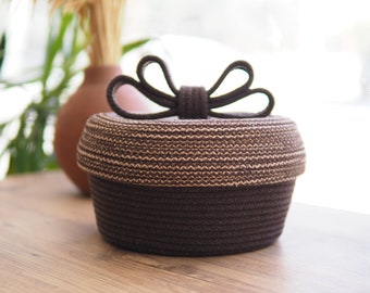 Cotton Rope Basket, Natural Cotton Basket, Rope Basket, Rope Basket with Lid