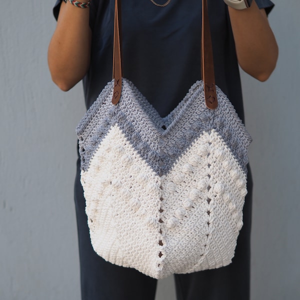 Crochet Tulip Bag, Crochet Tote Bag, Crochet Bag with Handles, Shoulder Bag, Daily Tote Bag