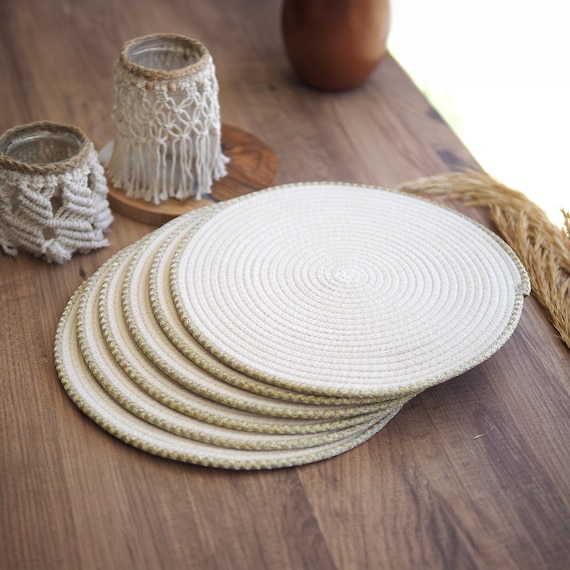 Tovagliette in corda di cotone intrecciata (set da 4) - Decorazione per tavolo da pranzo ecrù - Italia