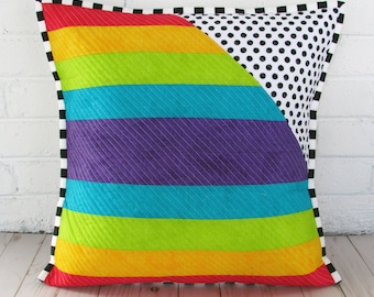 Rainbow quilted pillow cover - Rainbow quilted pillow case - Colorful pillow cover - Colorful pillow case