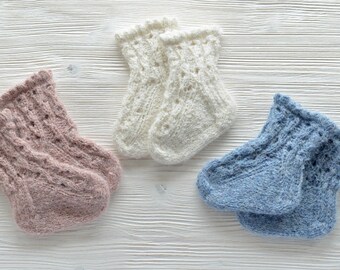 Socks for newborn, hand knitted as eco gift