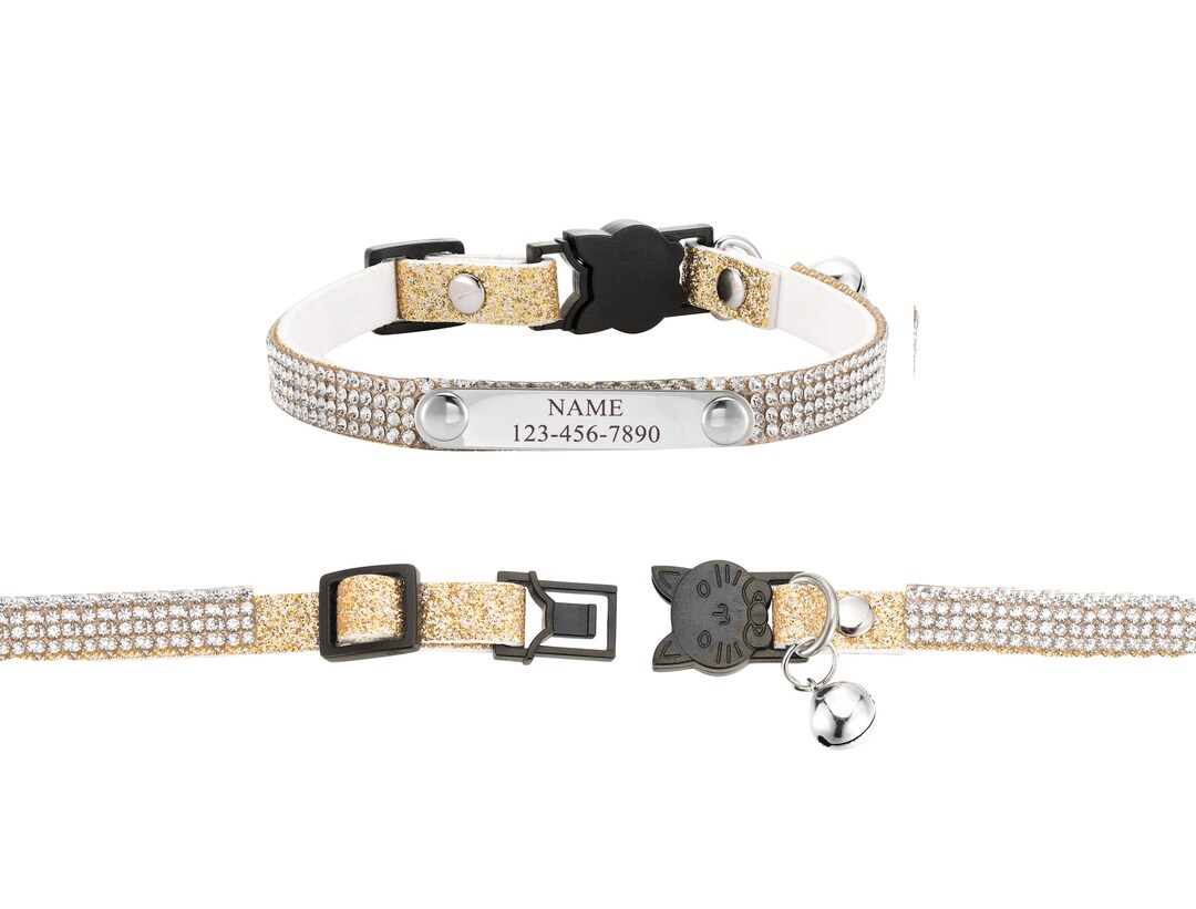 Gold Velvet Princess Rhinestone Cat Collar Bling Cat Collar With Name