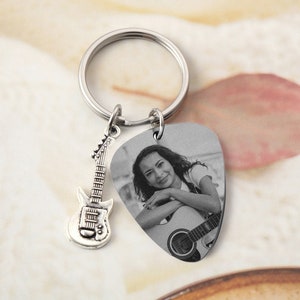 Personalized Guitar Pick, Custom Photo Guitar Pick, Black Decorative Guitar Pick, Guitar Keychain, Photo Keepsake Guitarist Gifts for Him