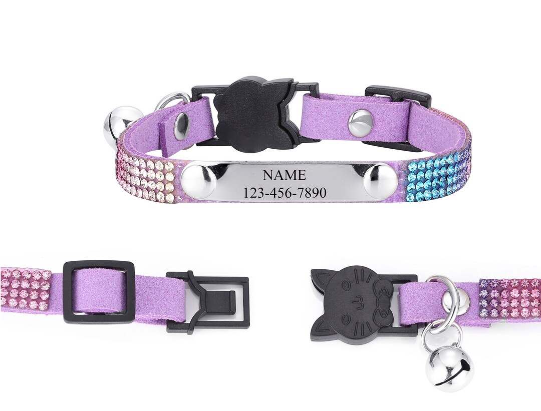 Bling Cat Collar With Personalized Pet ID Tag Name and Number, Sparkle