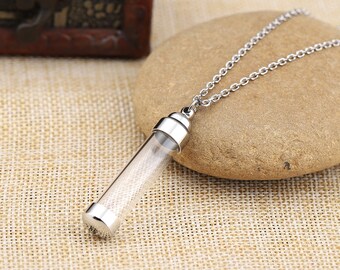 Acrylic Cylinder Necklaces, Tube Vial Urn Cremation Necklace, Ashes Keepsake Memorial Jewelry , Custom Initial Necklace, Capsule Necklace