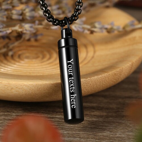 Cylinder Cremation Urn Necklace Black 