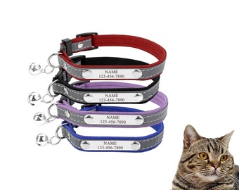 2-Pack Girl Boy Pet Kitten Collars Adjustable 15-20cm Black Taglory Reflective Cat Collar with Bell and Safety Release