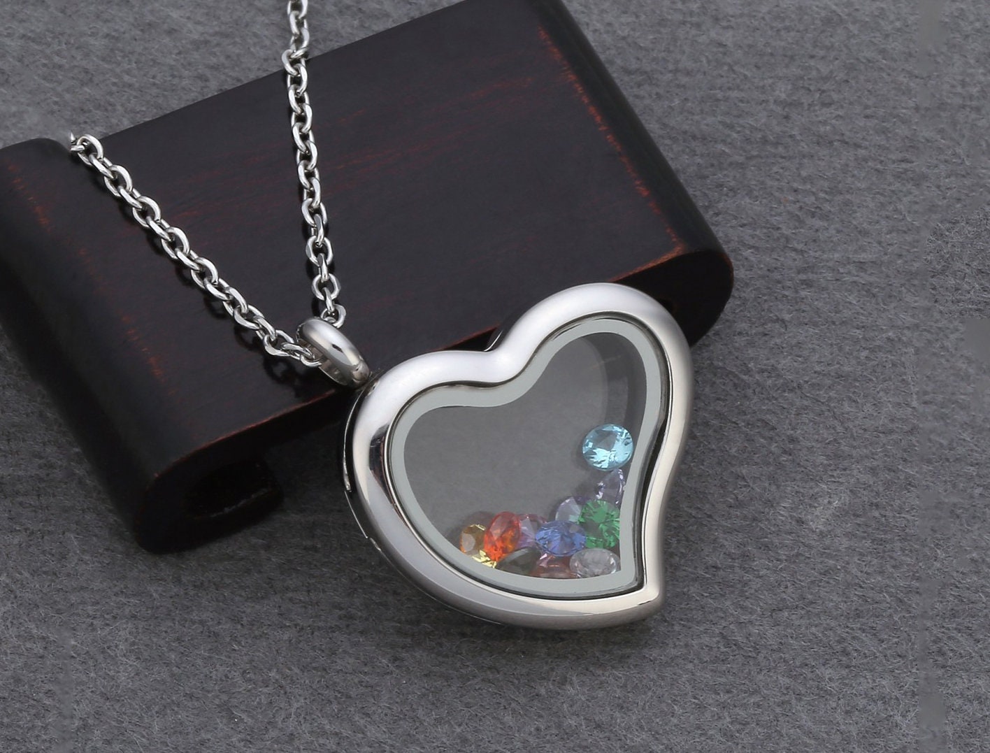 Engraved Floating Locket Bracelet With Charms And Birthstones Stainles –  Jurielle