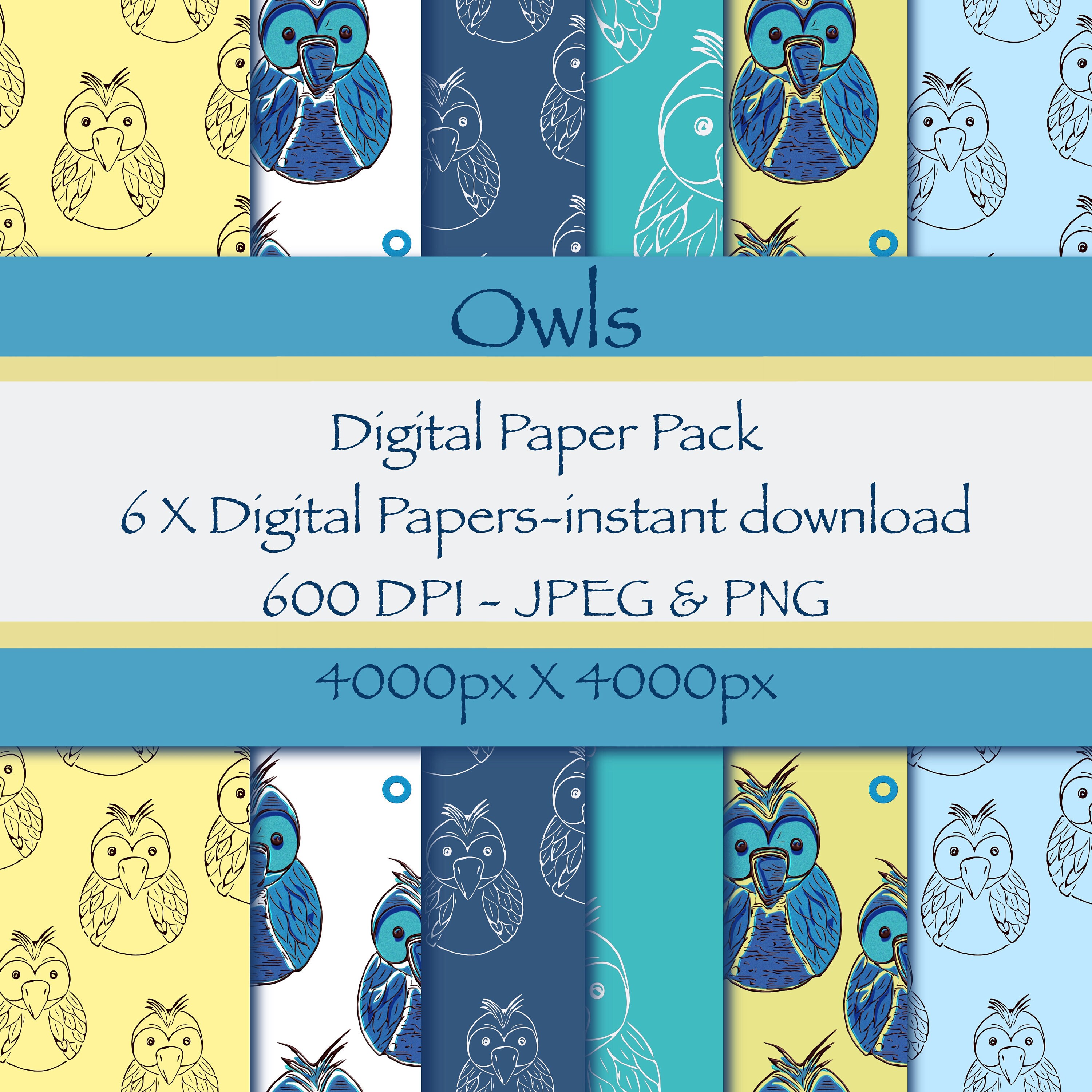 Owls Digital Printable Paper Pack For Scrapbooking & Etsy