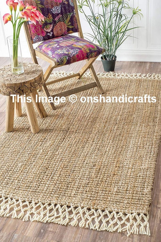 Jute rug 6x9 Feet Area rug Natural boho rug Living room rug Etsy