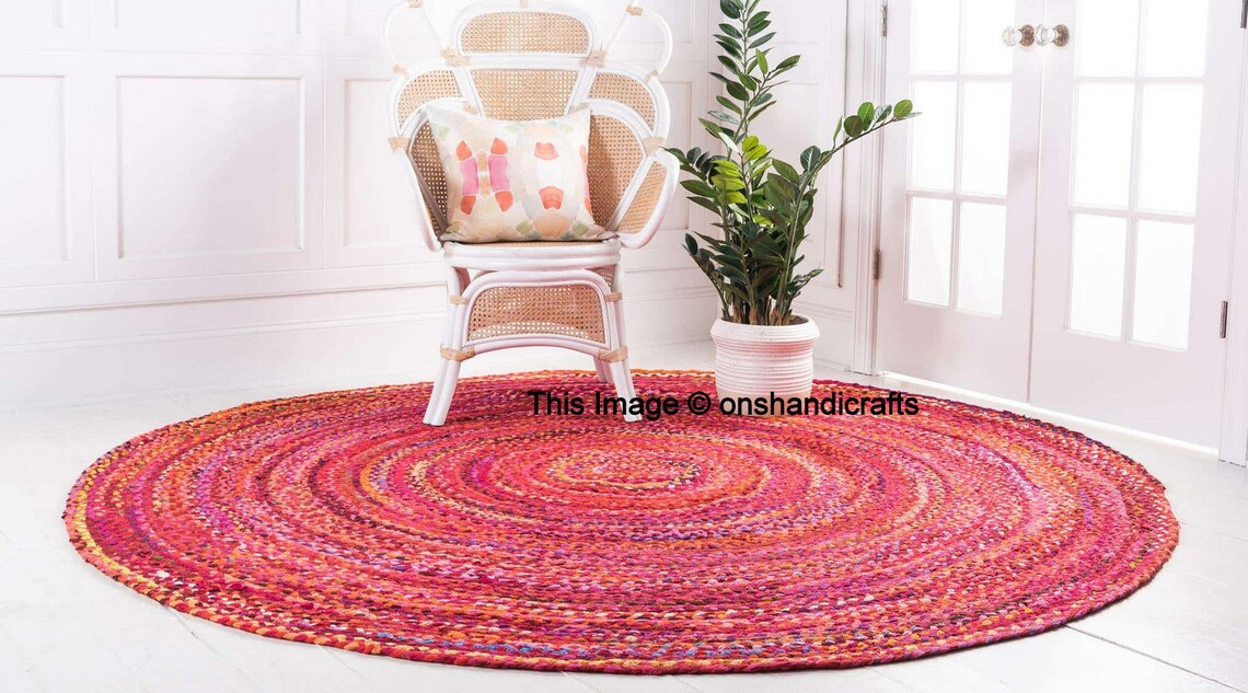Bohemian Red Cotton Round Outdoor Area Rag Rug 8x8 Feet Etsy