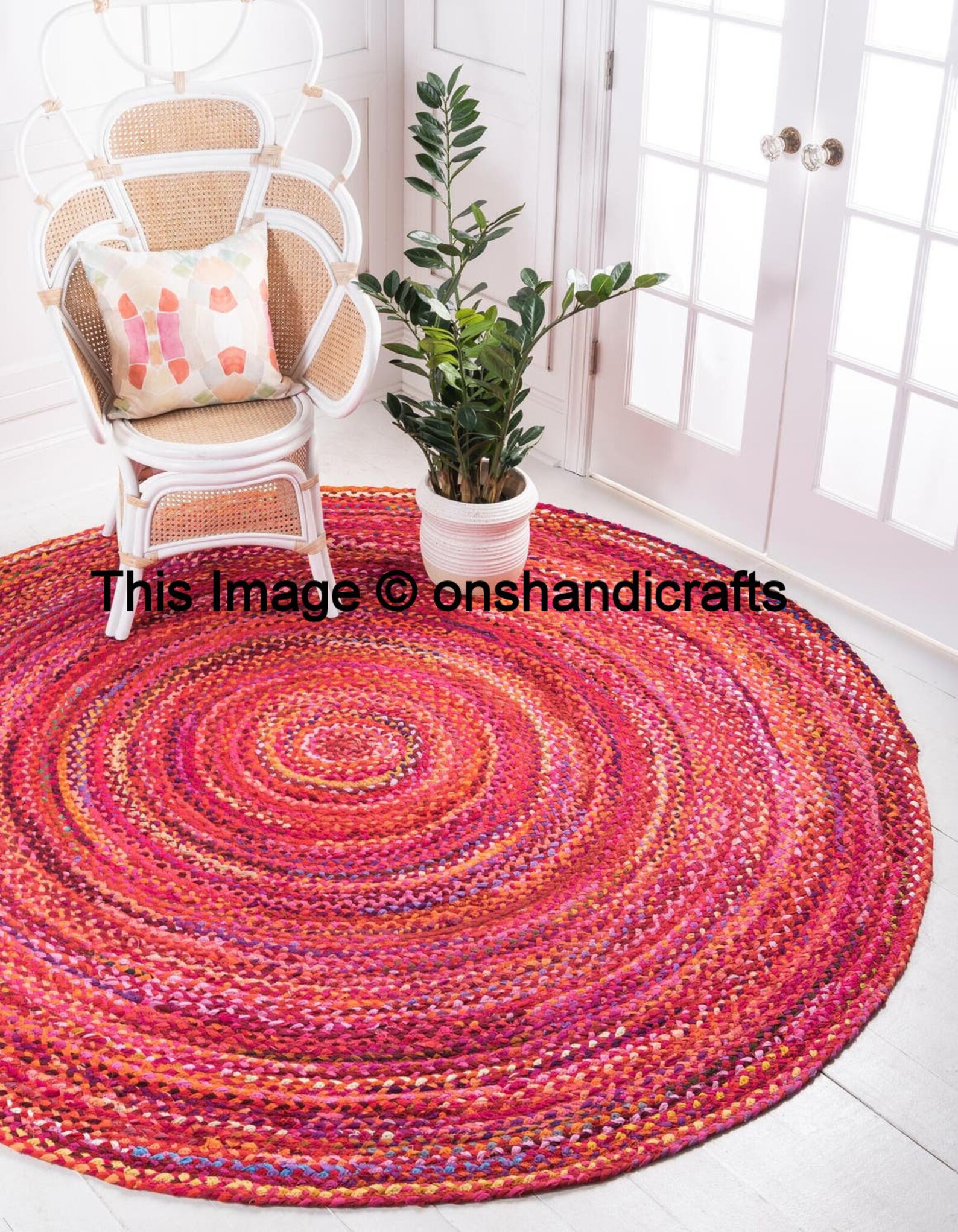 Bohemian Red Cotton Round Outdoor Area Rag Rug 8x8 Feet Etsy