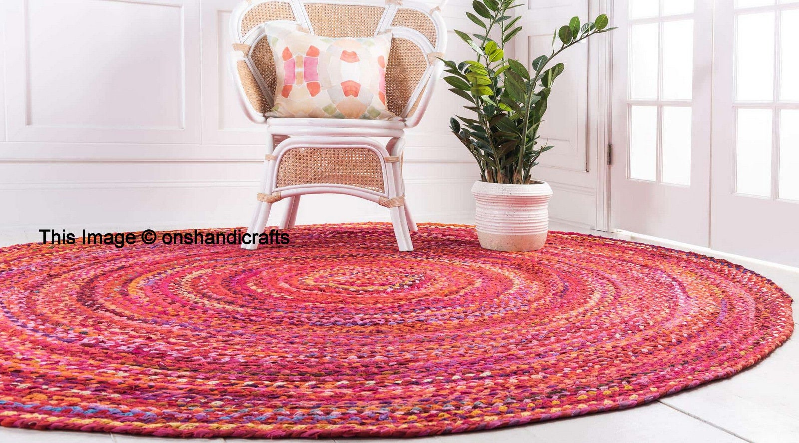 Bohemian Red Cotton Round Outdoor Area Rag Rug 8x8 Feet Etsy