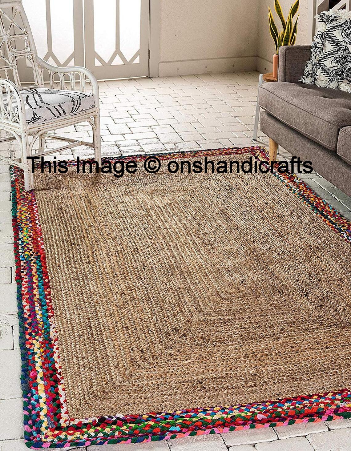 Home Decor Jute Cotton Rectangle Rug 4x6 Feet Express Free Etsy
