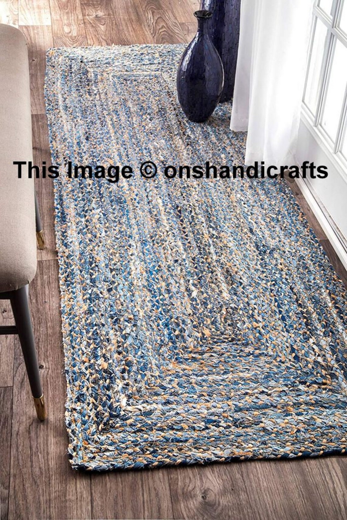 Braided Jute Denim Blue Color Runner Rug 2x4 Feet Etsy