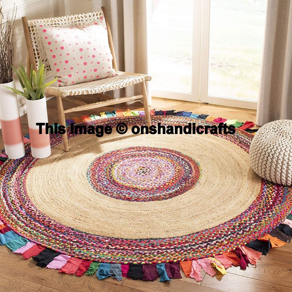 Jute & Cotton Tassels Round Rug Home Decoration Rug 8x8 Feet Etsy