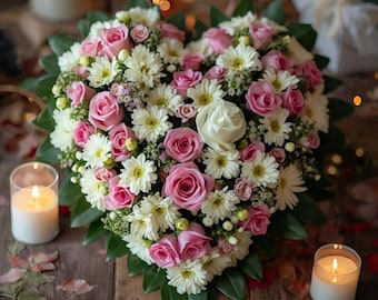 Artificial Funeral Heart Tribute – 15” or 17” Memorial Flowers, Graveside/Cremation Tribute, UK Handmade