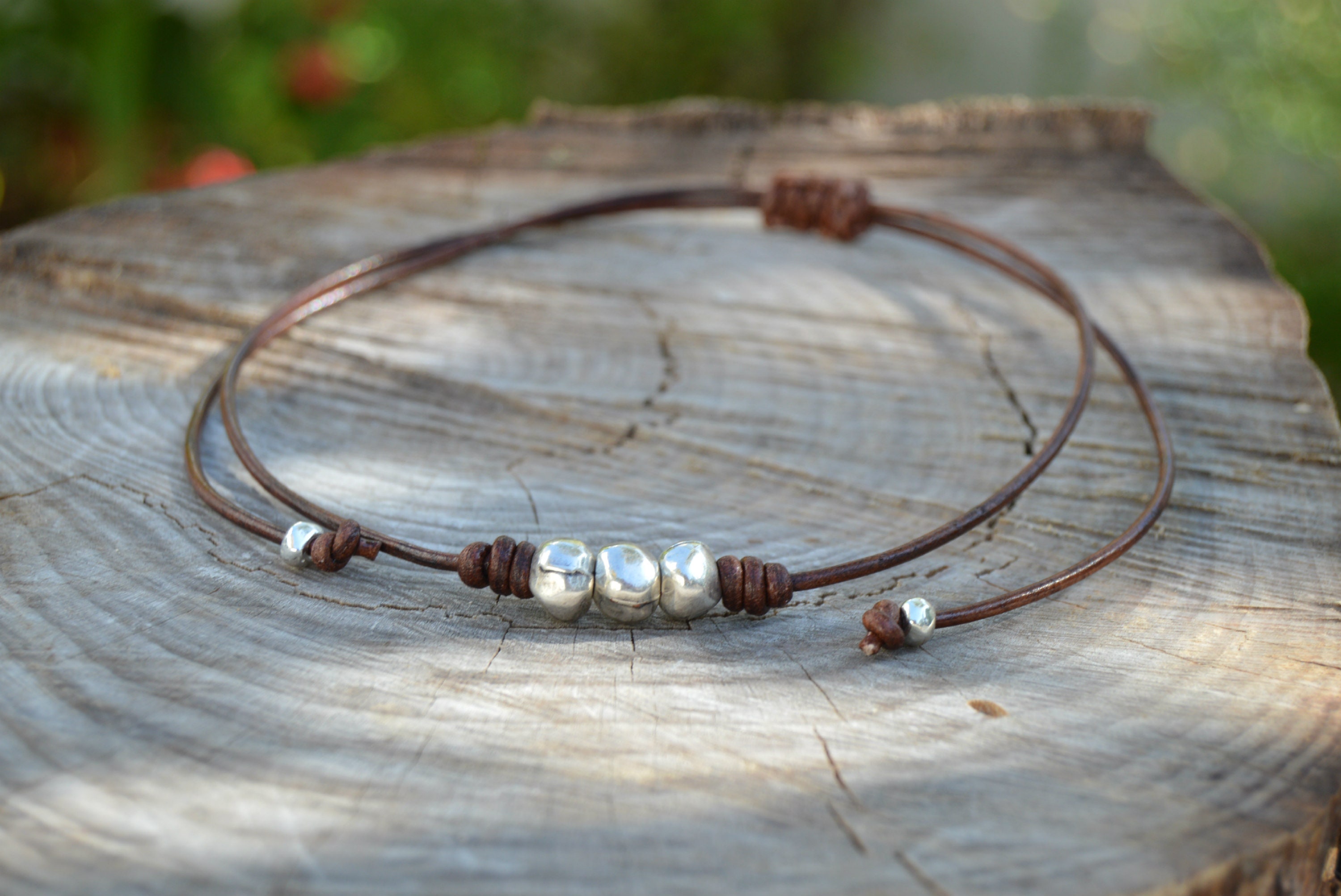 Jewelry Set Silver Ball Bracelet and Leather Bangle for Men - Etsy