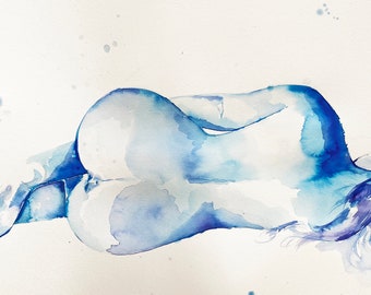 A1 Retrato de acuarela dormida en azul