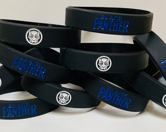 10 BLACK PANTHER BLUE Birthday Party Silicone Wristbands Bracelets Supplies