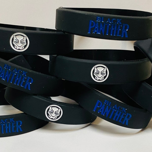 10 BLACK PANTHER Birthday Party Silicone Wristbands Bracelets Supplies