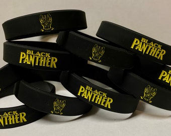 10 BLACK PANTHER YELLOW Birthday Party Silicone Wristbands Bracelets Supplies