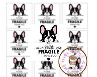 Cute Dog Fragile Handle With Care Stickers | 2" Inch Square Small Business Stickers | Packaging Labels | Wholesale Stickers