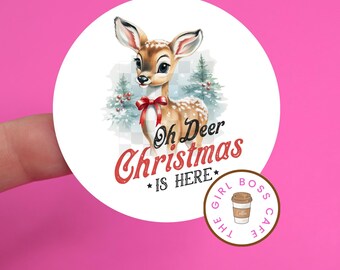 Oh Deer Christmas Is Here Stickers, Cute Christmas Stickers, Small Business Labels