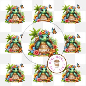 Stickers Hello Summer, Stickers bébé tortue mignon, Cadeaux d'anniversaire, Stickers d'emballage, Ambiance estivale