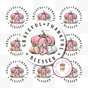 Thankful Stickers, Thanksgiving Stickers, Fall Themed Stickers, Pink Pumpkin Stickers, Girly Stickers, Small Business Stickers