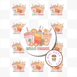 Stickers Bonjour l'été, Stickers été rétro, Cadeaux d'anniversaire, Stickers emballage, Ambiance estivale, Stickers Café