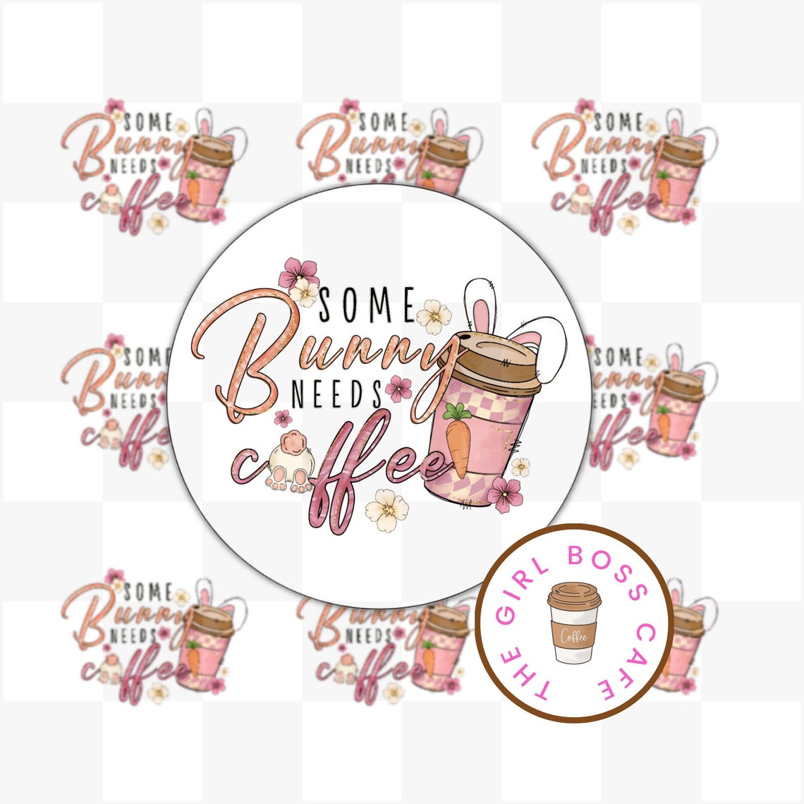 Some Bunny Needs Coffee, Cute Bunny Stickers, Pink Happy Easter, Coffee ...