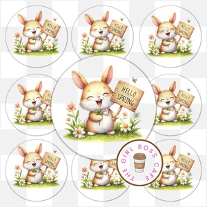 Stickers Hello Spring, Stickers lapins mignons, Cadeaux d'anniversaire, Stickers d'emballage, Ambiance printanière