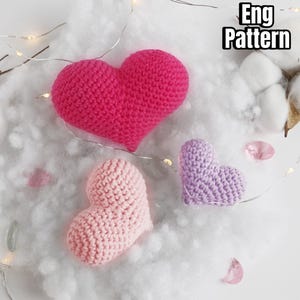 Padrão de coração de crochê amigurumi/3 TAMANHOS Grande - 6 cm (2,3 pol.), Médio - 5 cm (1,9 pol.) Pequeno - 3 cm (1,2 i)/padrão amigurumi de crochê fácil