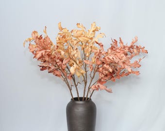 Faux Oak Leaf Stem Artificial Burnt Leaf  Branch Dried Look Autumn Foliage Rustic Vase Decor Fall Wedding Arrangement