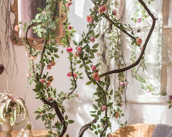 Small Rose Vine, Faux Mini Rose Garland, Realistic Rose Vine, Artificial Flower, Decorative Bloom Vine, Home Floral Decor, Wedding Flowers