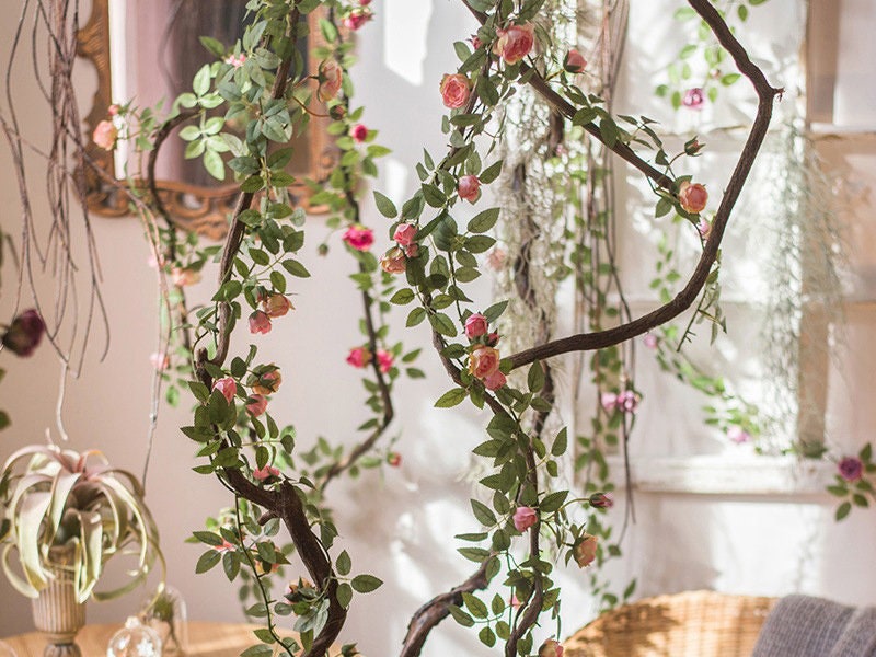 Small Rose Vine, Faux Mini Rose Garland, Realistic Rose Vine
