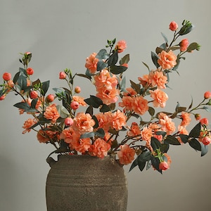 Artificial Camellia Flower with Long Stem, Rustic Camellia, Home Floral Decor, Wedding Party Arrangement Centerpiece, for Bouquet Garland