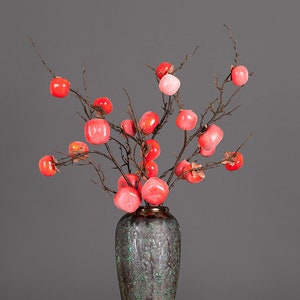 Artificial Persimmon Fruit Branch, Faux Persimmon Stem, Realistic Fruit Decor, Home Floral Decor, Autumn Harvest Arrangement, Indoor Flower