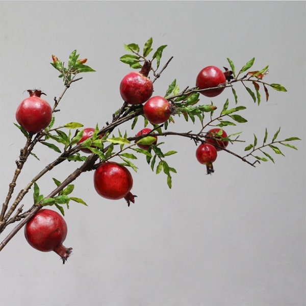 Branche de grenade artificielle avec feuillage Faux fruits et feuilles Décoration florale rustique vintage Wedding Party Arrangement de plantes pour jardin