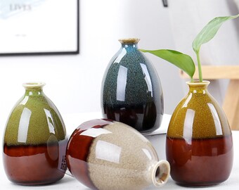 Simple ceramic small vase home vase ceramic decor handmade Japanese crafts living room ceramic ornaments green hydroponic vases for flowers