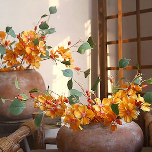 Artificial Gerbera with Leaf and Bud, Individual Cosmos Stem, Table Faux Flower Decoration, Outdoor Rustic Wildflower, Party Floral Material