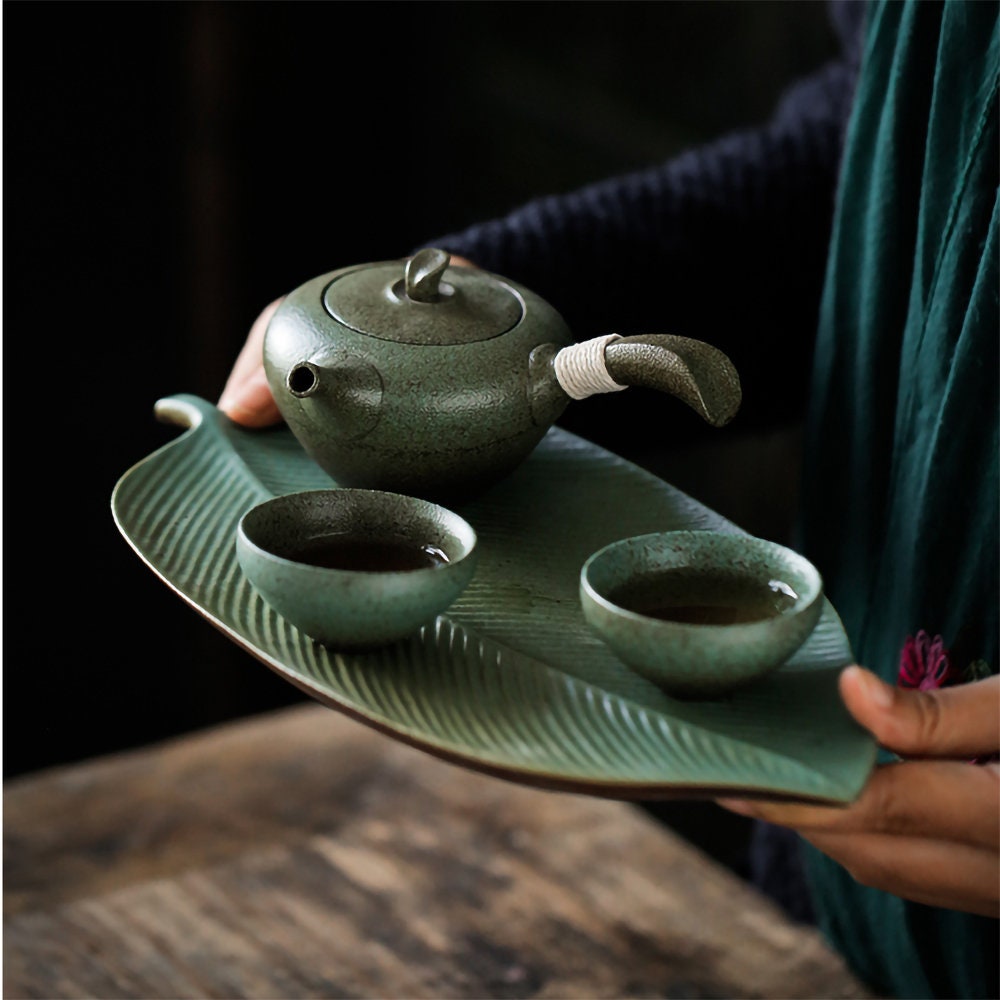 Aoheuo glass automatic tea set lazy tea maker semi-automatic ceramic Kung  Fu Tea Set Gift Box Set (tea set, wooden handle)