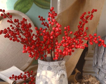 Artificial Holly Branch, Fake Berry Stem, Home Floral Decor, Wedding Party Flower Arrangement, Table Centerpiece, for Bouquet Wreath Arch